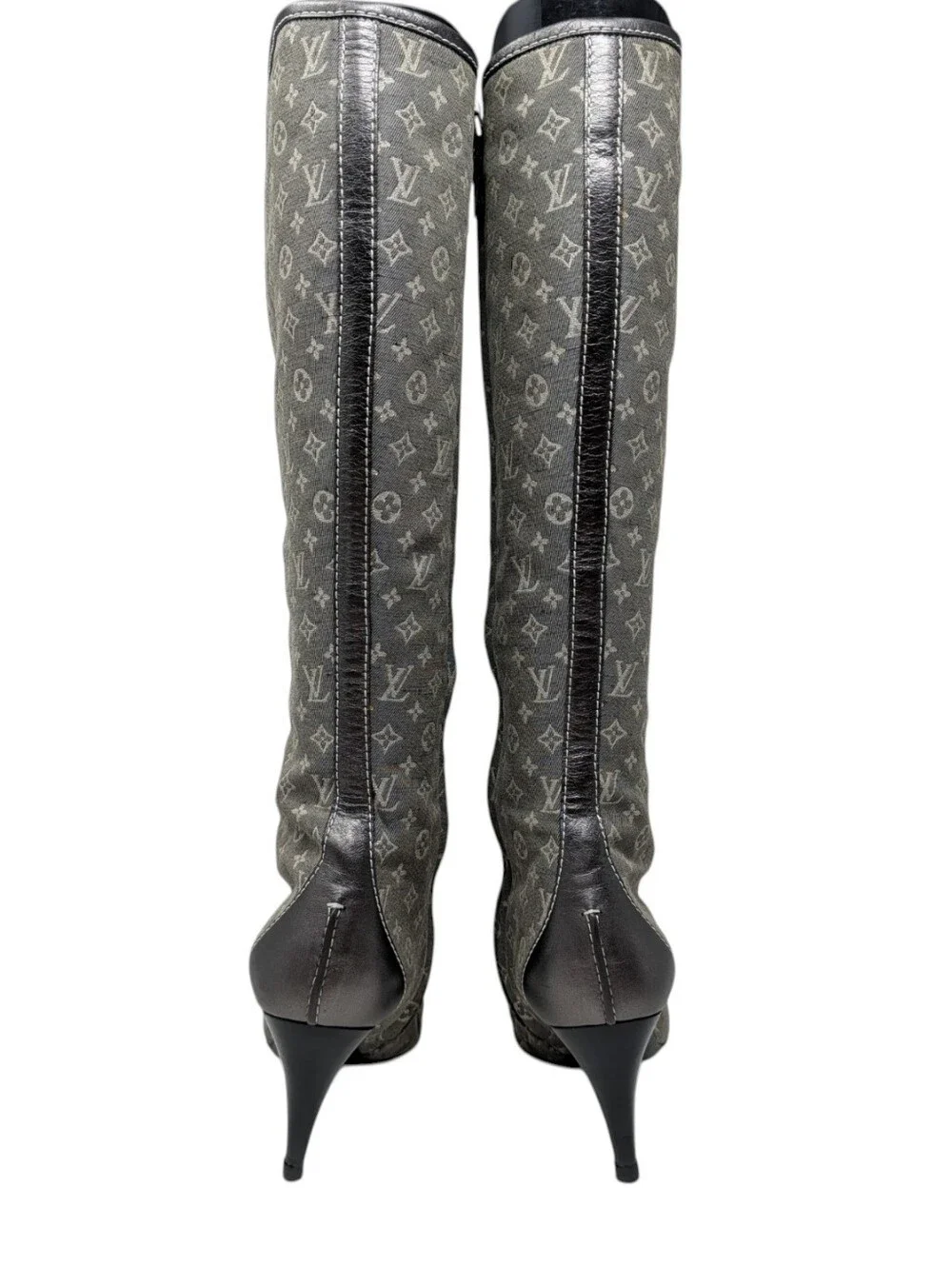Louis Vuitton Mini Lin Denim Silver LV Monogram Knee High Boots Size EU 36.5